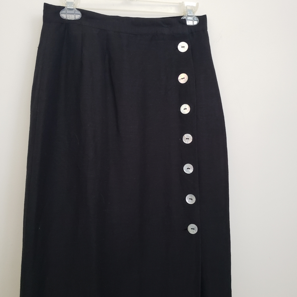 Linen blend button down midi skirt with liner- 8 - Picture 2 of 7